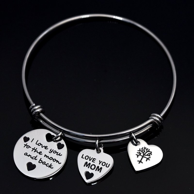 LParkin I Love You to The Moon and Back Cuff Bangle Bracelets for Mom Mothers Bracelet