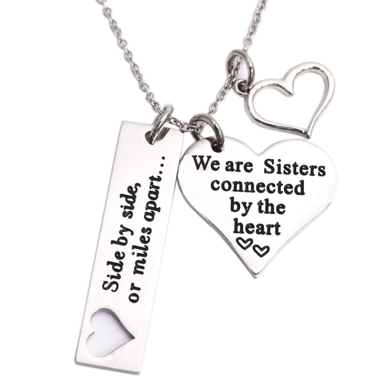 LParkin Sister Necklace Side by Side Or Miles Apart We are Sisters Connected by The Heart