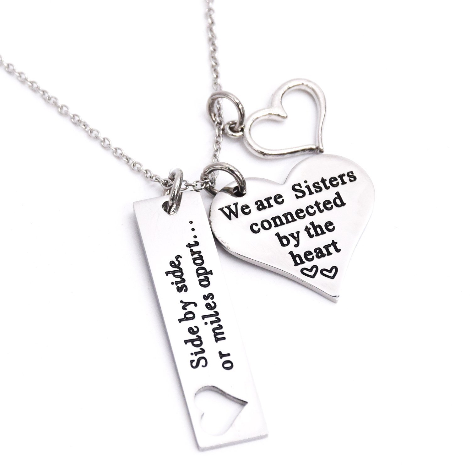 LParkin Sister Necklace Side by Side Or Miles Apart We are Sisters Connected by The Heart