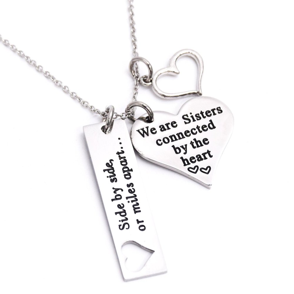 LParkin Sister Necklace Side by Side Or Miles Apart We are Sisters Connected by The Heart