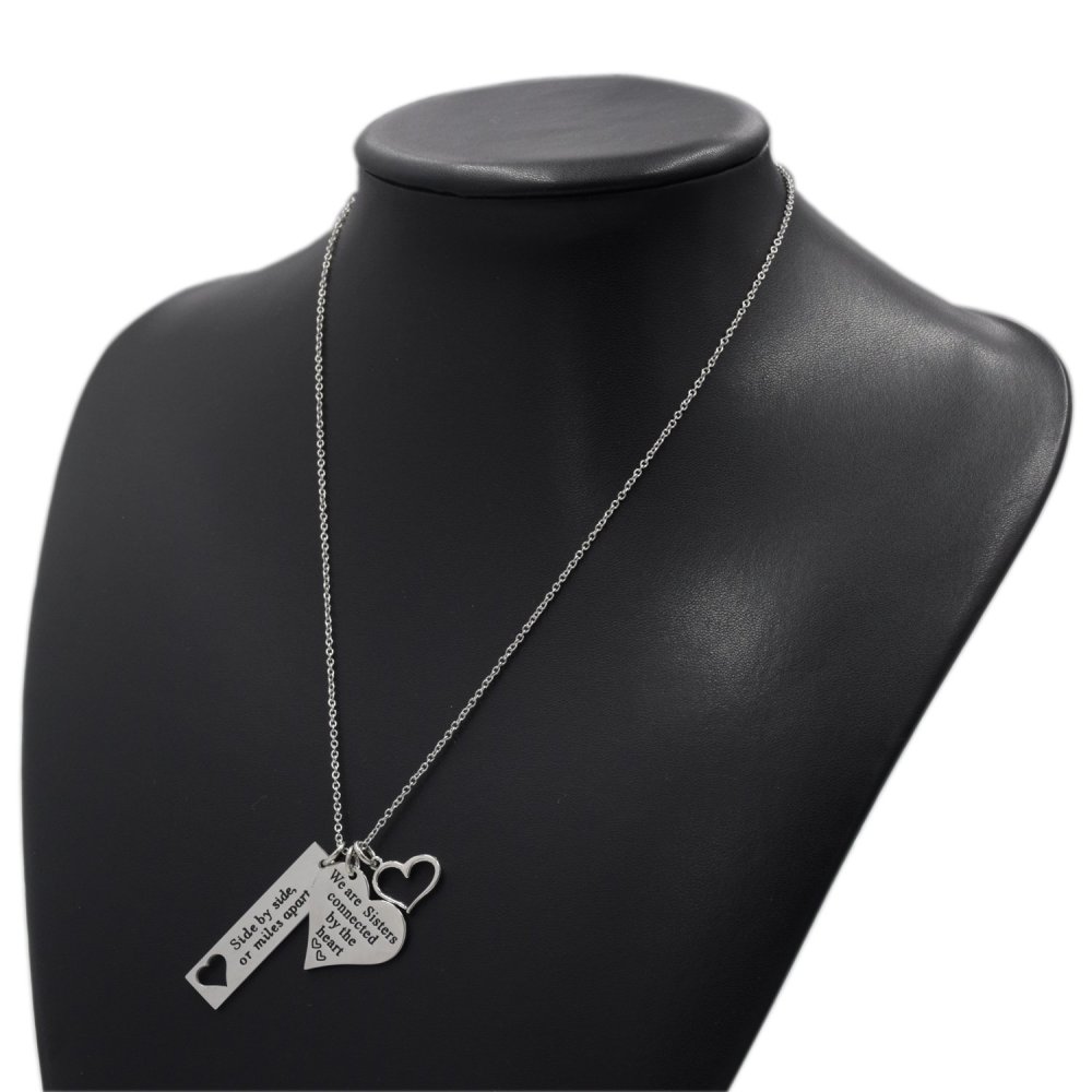 LParkin Sister Necklace Side by Side Or Miles Apart We are Sisters Connected by The Heart