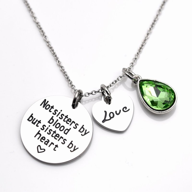 LParkin Not Sister by Blood But Sisters by Heart Necklace Birthstone Heart Necklace