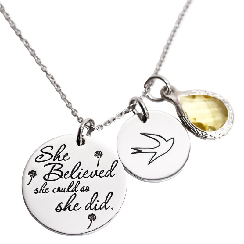 LParkin She Believed She Could So She Did Pendant Necklace Birthstone Motivation Jewelry