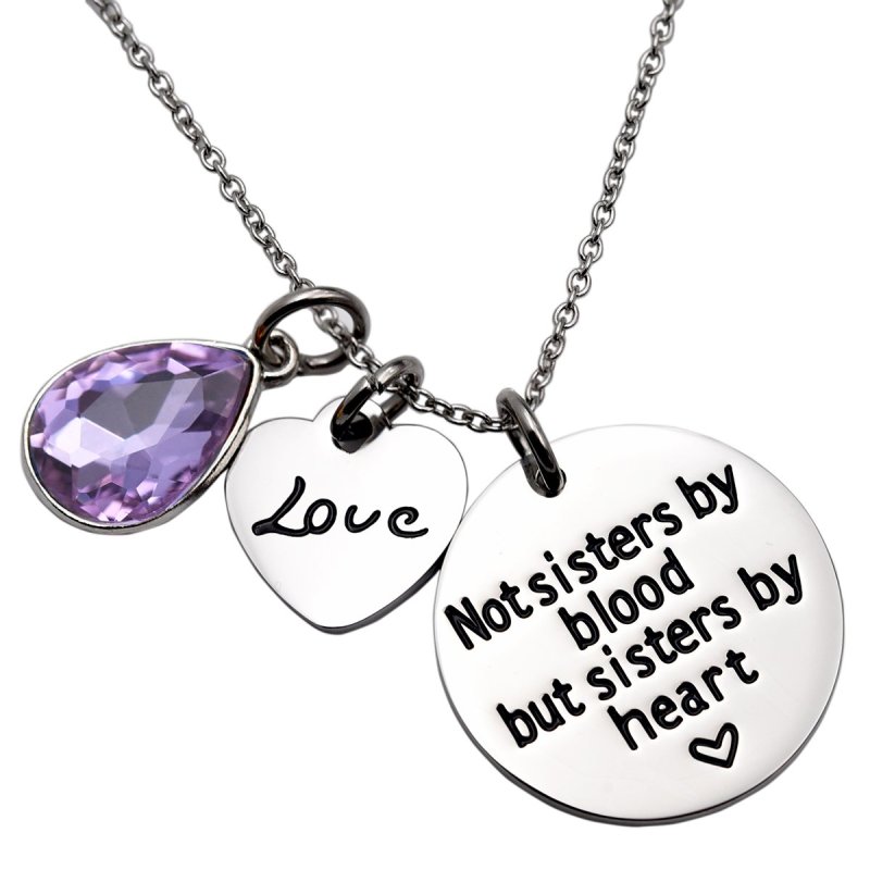 LParkin Not Sister by Blood But Sisters by Heart Necklace Birthstone Heart Necklace