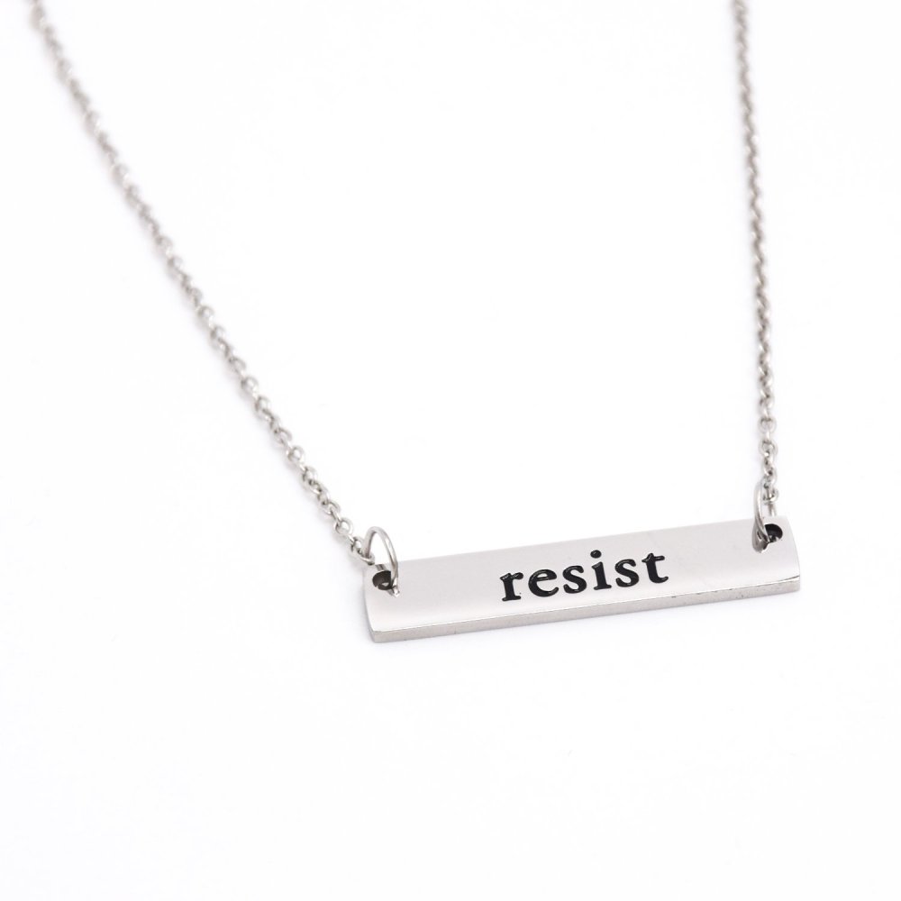 LParkin Resist Necklace Rectangle Feminism Trump Resistance Bar Necklaces Stainless Steel