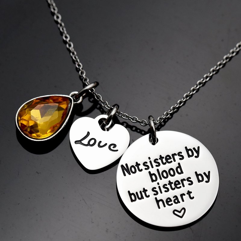 LParkin Not Sister by Blood But Sisters by Heart Necklace Birthstone Heart Necklace