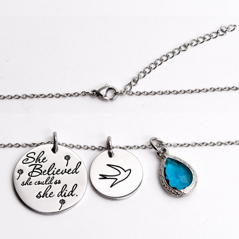 LParkin She Believed She Could So She Did Pendant Necklace Birthstone Motivation Jewelry