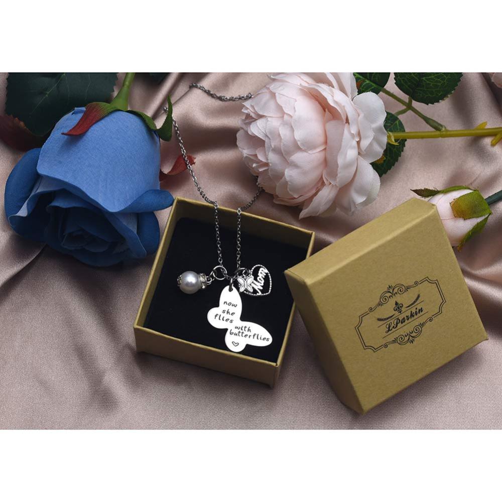 LParkin Sympathy Gift Butterfly Necklace Now She Flies with Butterflies Memory Necklace in Memory of Necklaces Remembrance Gift for Loss of a Loved On