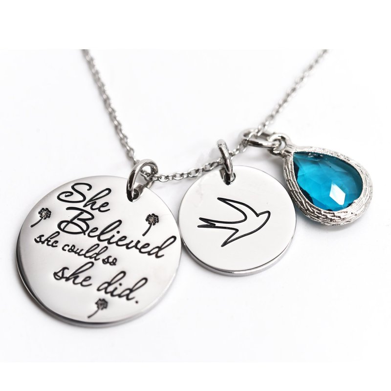 LParkin She Believed She Could So She Did Pendant Necklace Birthstone Motivation Jewelry