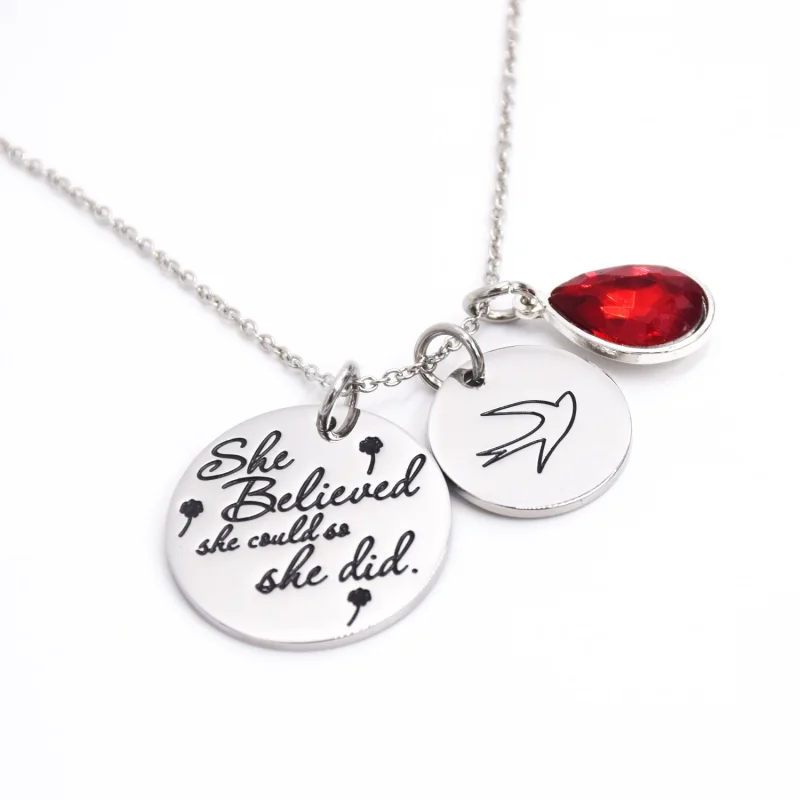 LParkin She Believed She Could So She Did Pendant Necklace Birthstone Motivation Jewelry