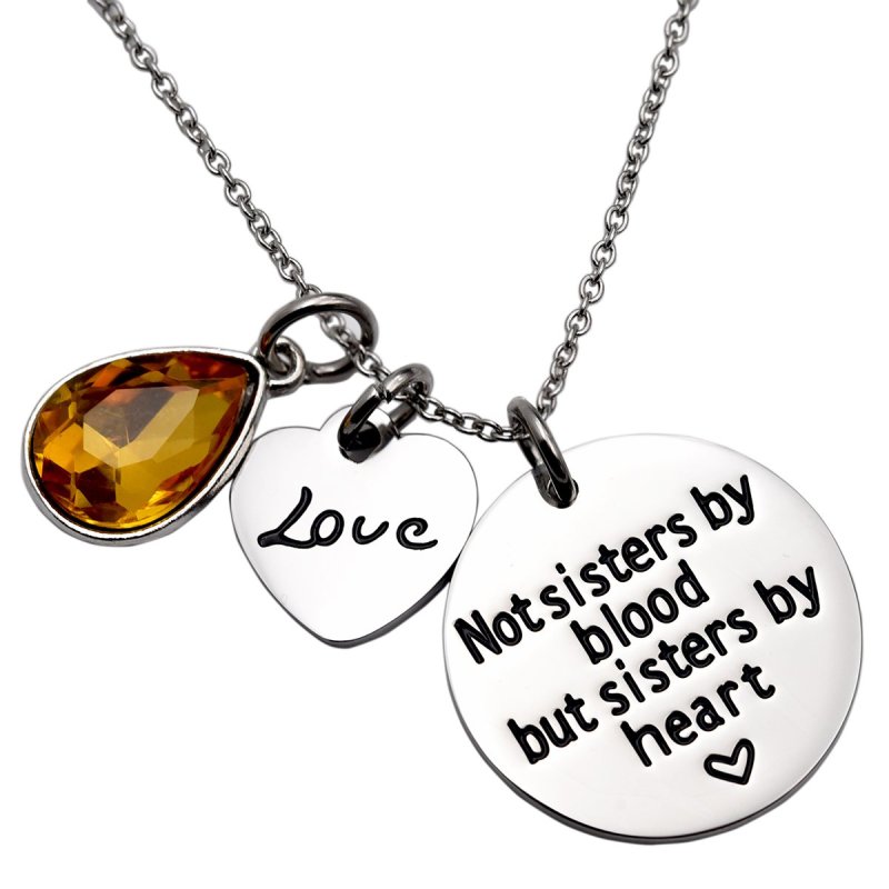 LParkin Not Sister by Blood But Sisters by Heart Necklace Birthstone Heart Necklace