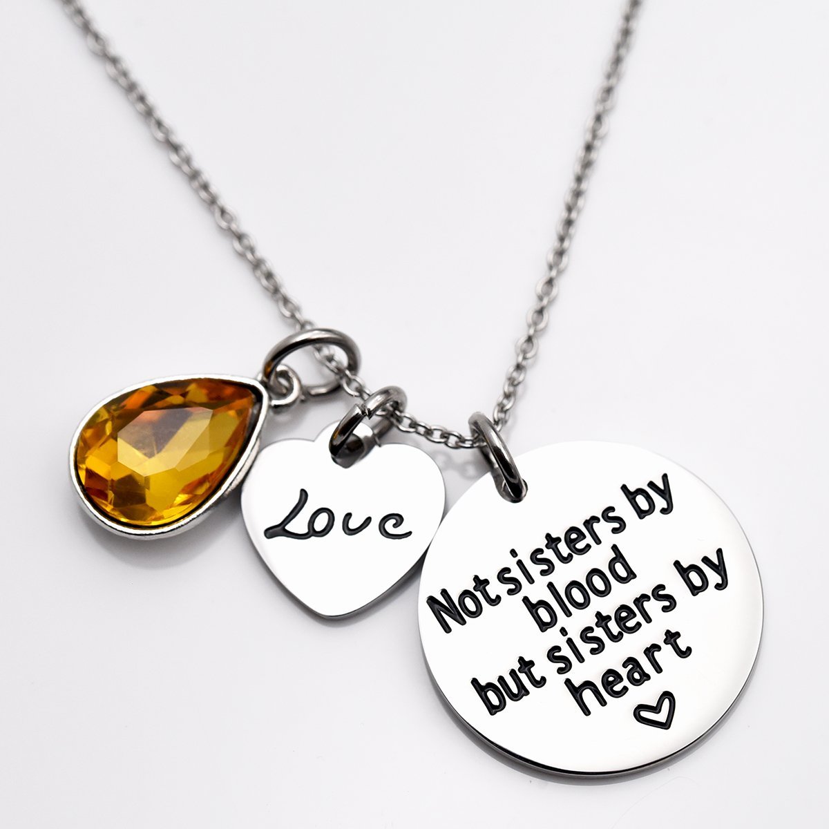 LParkin Not Sister by Blood But Sisters by Heart Necklace Birthstone Heart Necklace