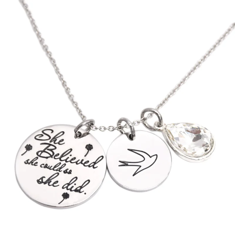 LParkin She Believed She Could So She Did Pendant Necklace Birthstone Motivation Jewelry