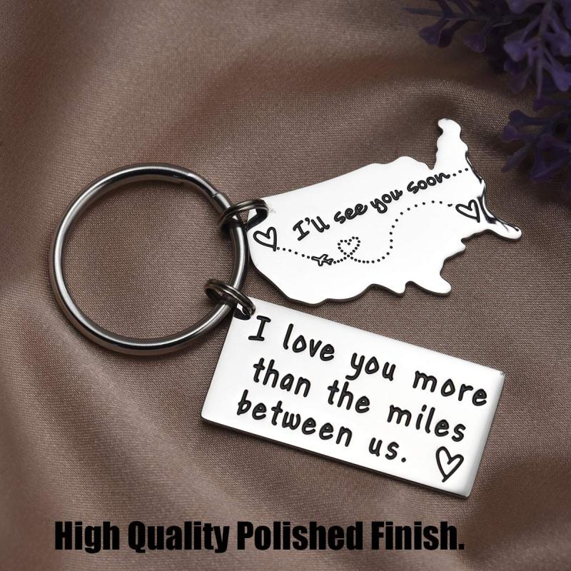 Love Keychains for Couples I Love You More Than The Miles Between Us I Will See You Soon Long I'll Always Love You No Matter The Distance Long