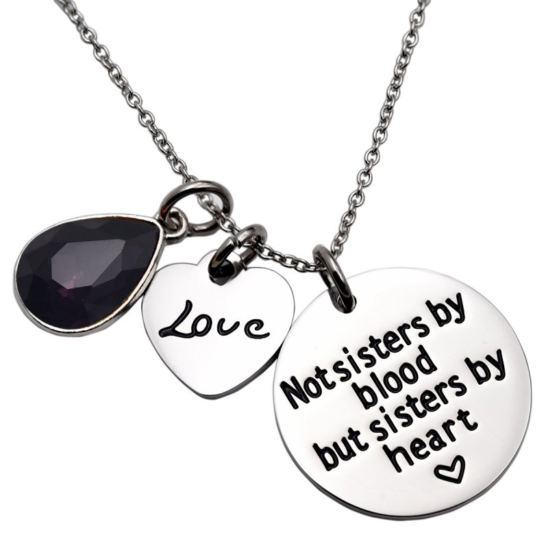 LParkin Not Sister by Blood But Sisters by Heart Necklace Birthstone Heart Necklace