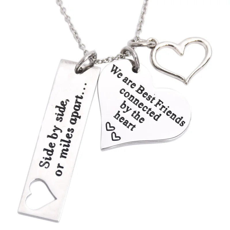 LParkin Best Friend Necklace Side by Side Or Miles Apart We are Best Friends Connected by The Heart