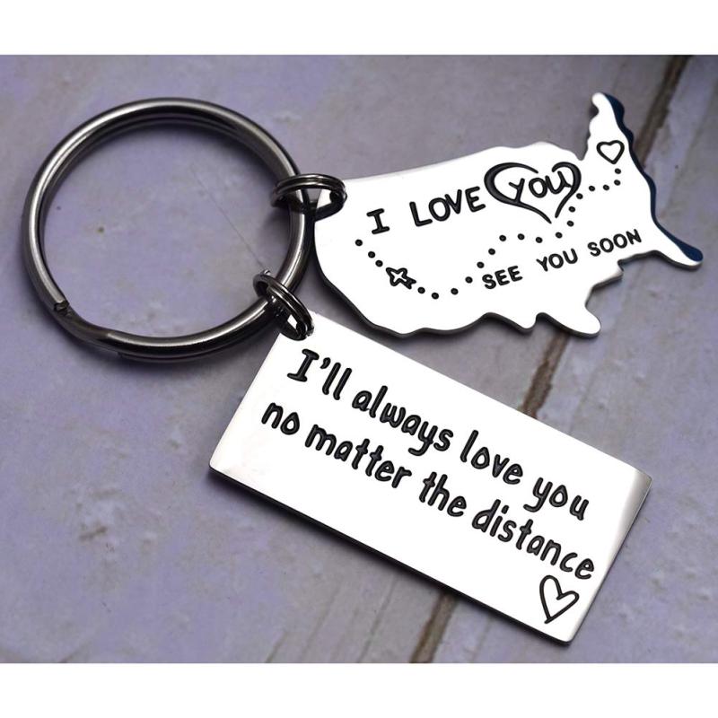 Love Keychains for Couples I Love You More Than The Miles Between Us I Will See You Soon Long I'll Always Love You No Matter The Distance Long