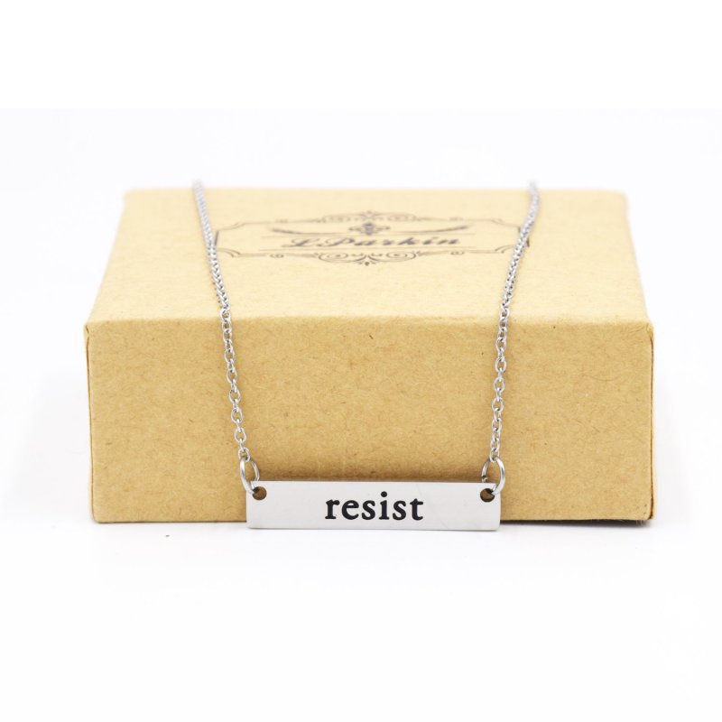 LParkin Resist Necklace Rectangle Feminism Trump Resistance Bar Necklaces Stainless Steel