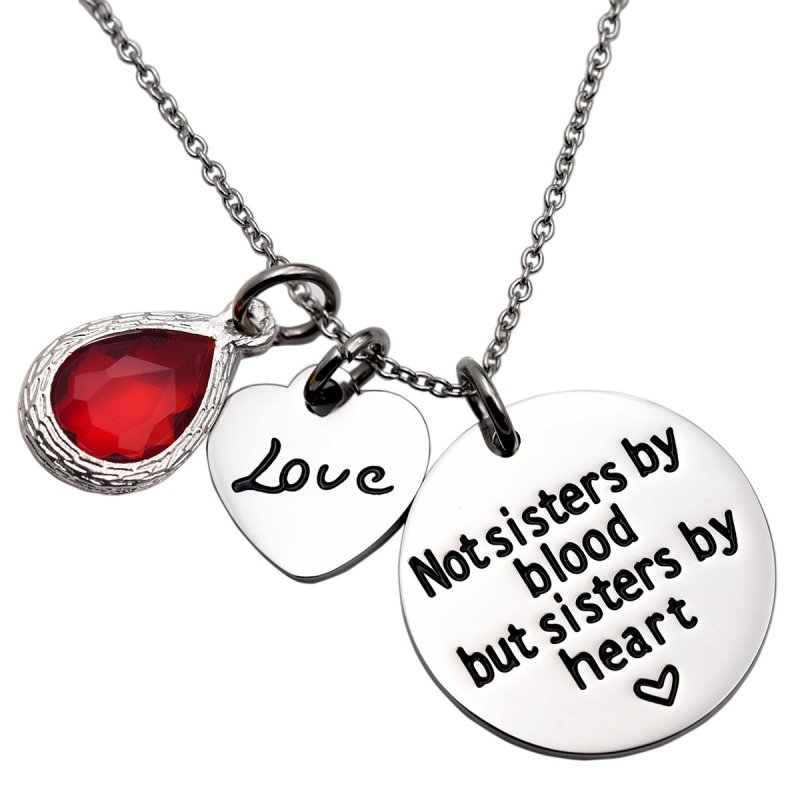 LParkin Not Sister by Blood But Sisters by Heart Necklace Birthstone Heart Necklace