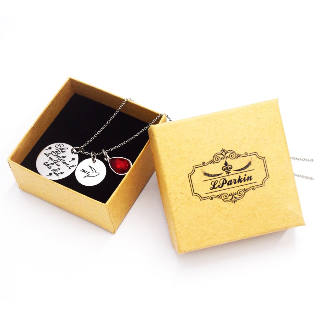 LParkin She Believed She Could So She Did Pendant Necklace Birthstone Motivation Jewelry