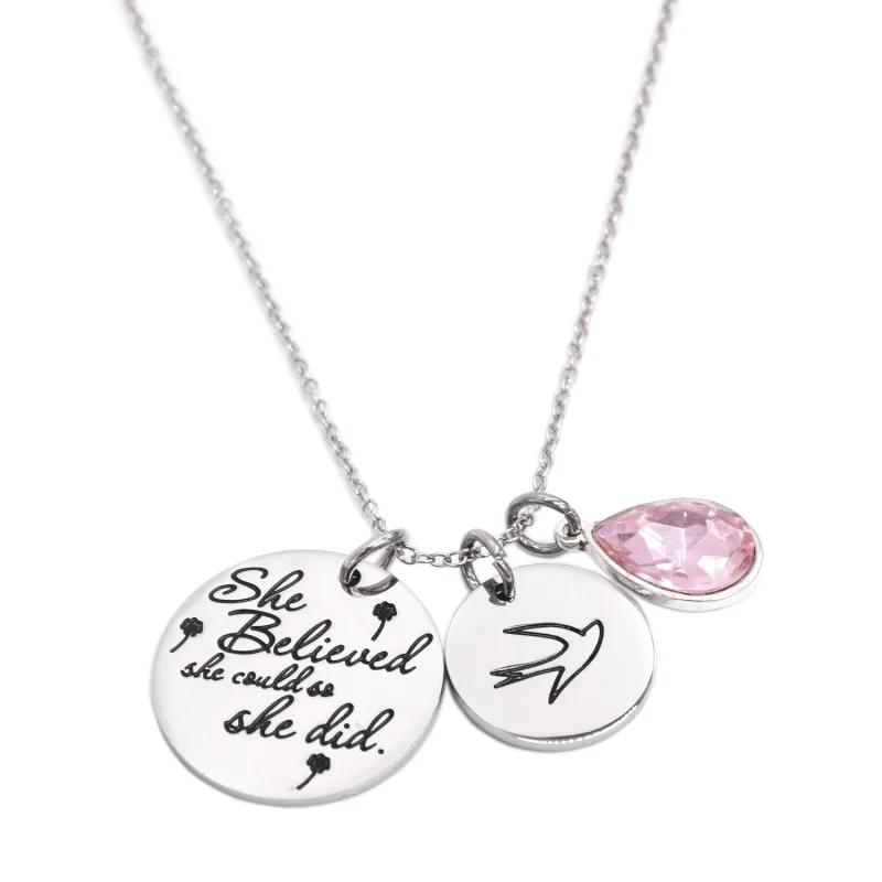 LParkin She Believed She Could So She Did Pendant Necklace Birthstone Motivation Jewelry