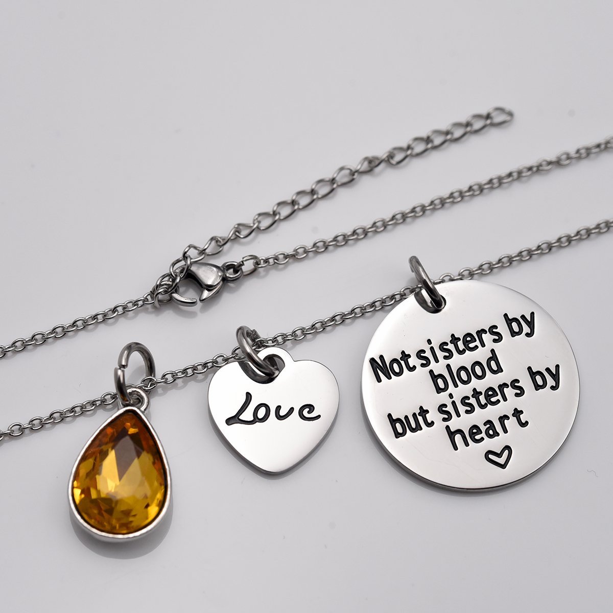 LParkin Not Sister by Blood But Sisters by Heart Necklace Birthstone Heart Necklace