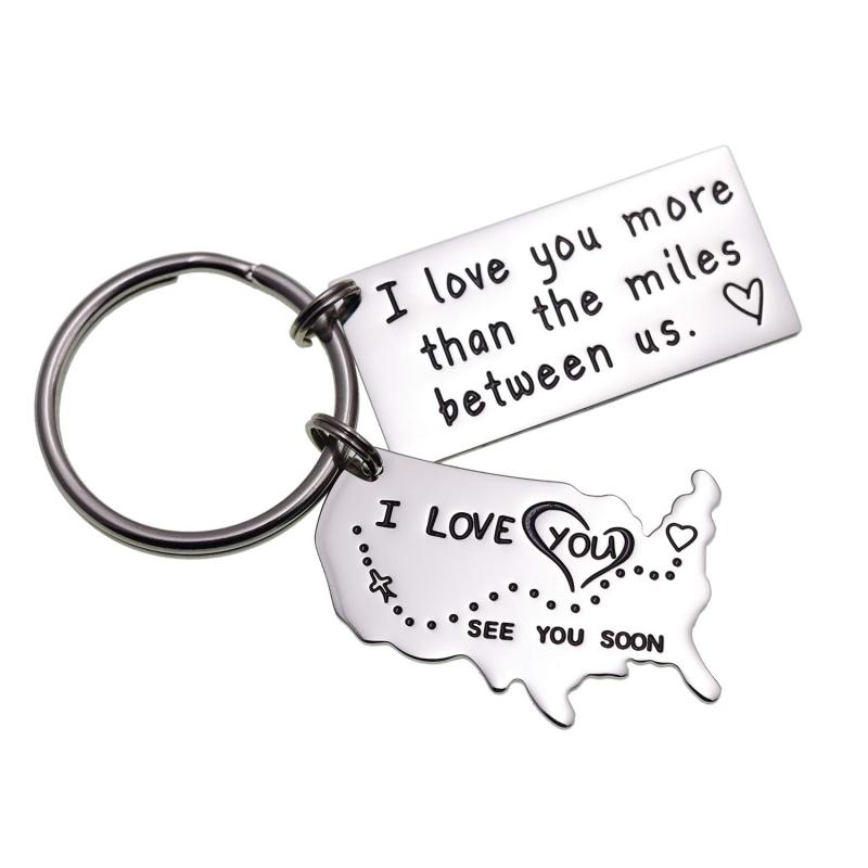 Love Keychains for Couples I Love You More Than The Miles Between Us I Will See You Soon Long I'll Always Love You No Matter The Distance Long