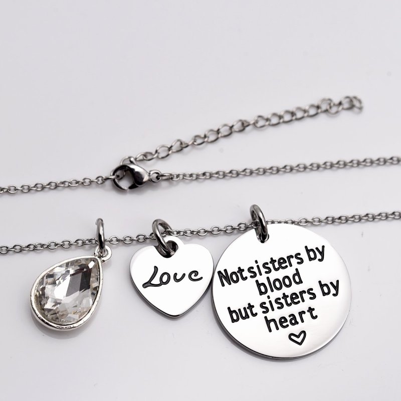 LParkin Not Sister by Blood But Sisters by Heart Necklace Birthstone Heart Necklace