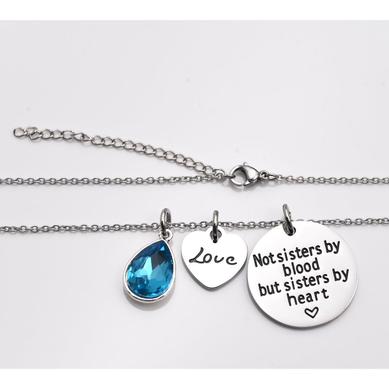 LParkin Not Sister by Blood But Sisters by Heart Necklace Birthstone Heart Necklace