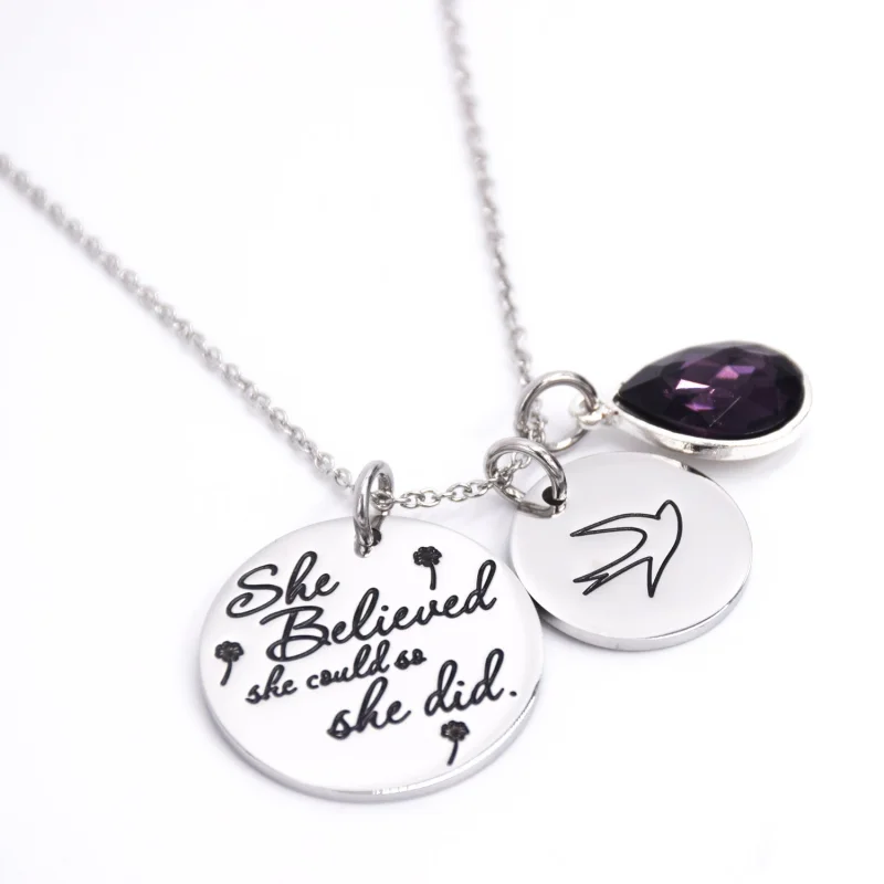 LParkin She Believed She Could So She Did Pendant Necklace Birthstone Motivation Jewelry