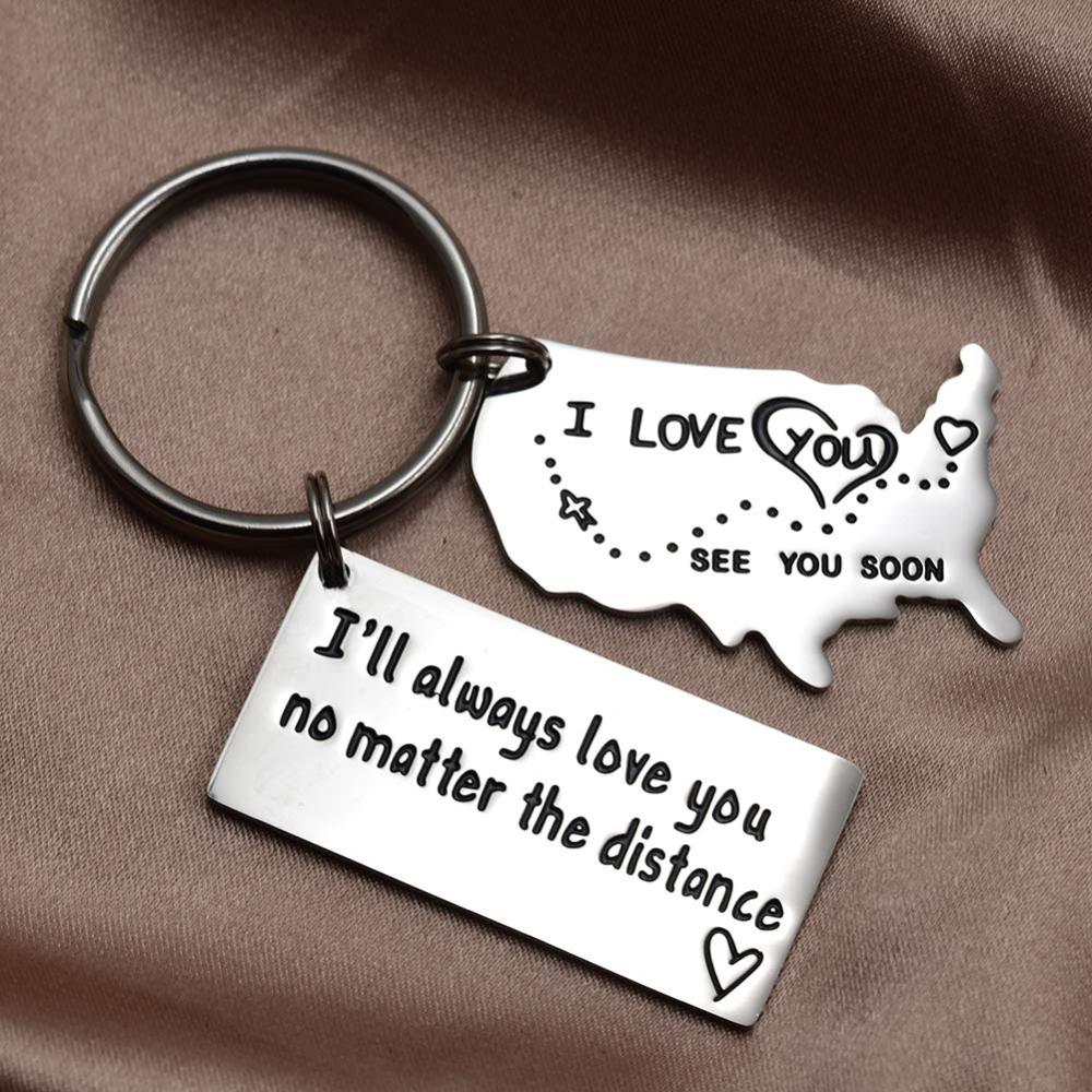 Love Keychains for Couples I Love You More Than The Miles Between Us I Will See You Soon Long I'll Always Love You No Matter The Distance Long