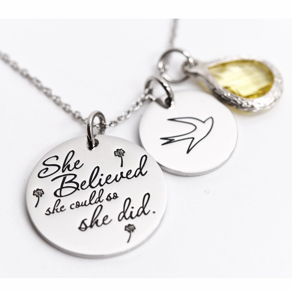 LParkin She Believed She Could So She Did Pendant Necklace Birthstone Motivation Jewelry