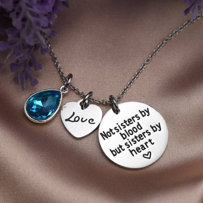 LParkin Not Sister by Blood But Sisters by Heart Necklace Birthstone Heart Necklace