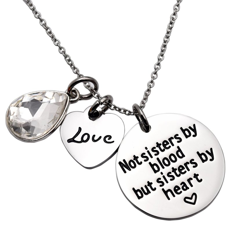 LParkin Not Sister by Blood But Sisters by Heart Necklace Birthstone Heart Necklace