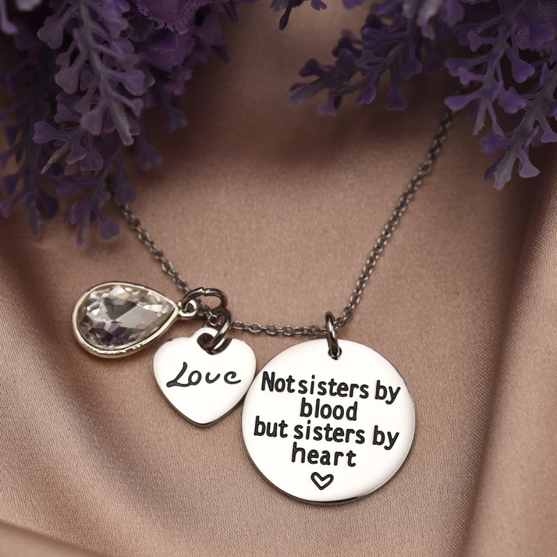 LParkin Not Sister by Blood But Sisters by Heart Necklace Birthstone Heart Necklace