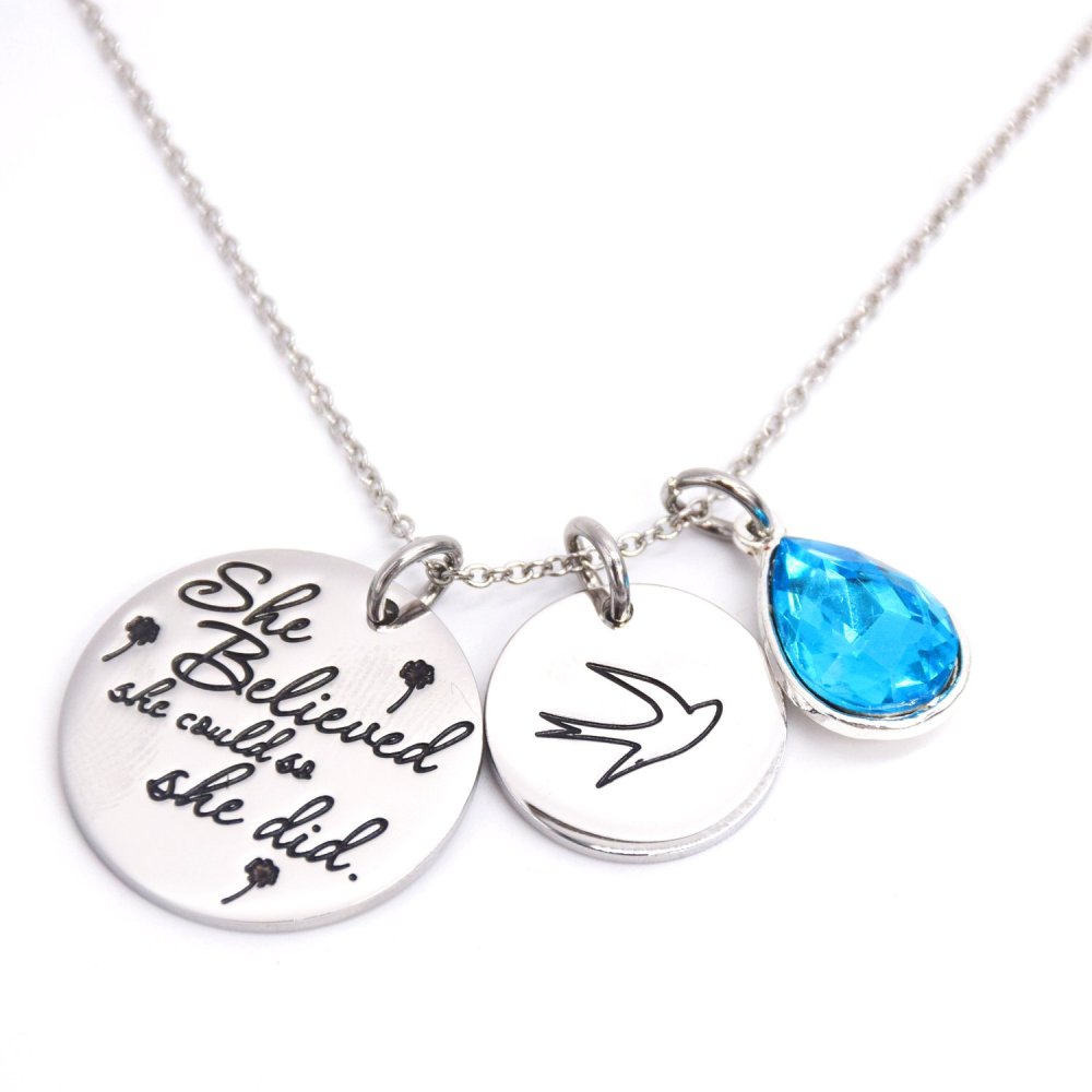LParkin She Believed She Could So She Did Pendant Necklace Birthstone Motivation Jewelry
