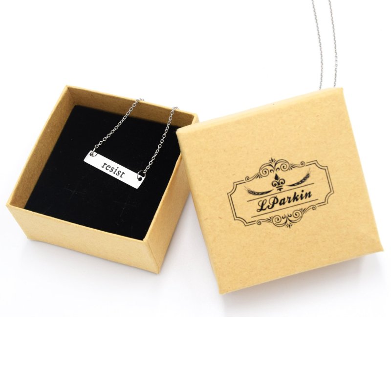 LParkin Resist Necklace Rectangle Feminism Trump Resistance Bar Necklaces Stainless Steel