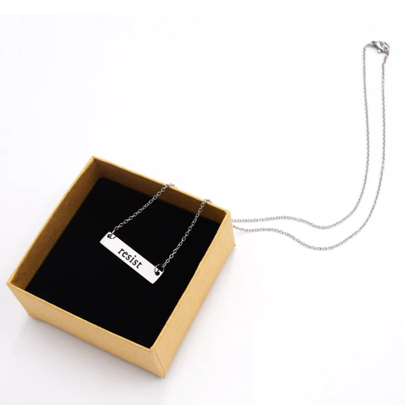 LParkin Resist Necklace Rectangle Feminism Trump Resistance Bar Necklaces Stainless Steel