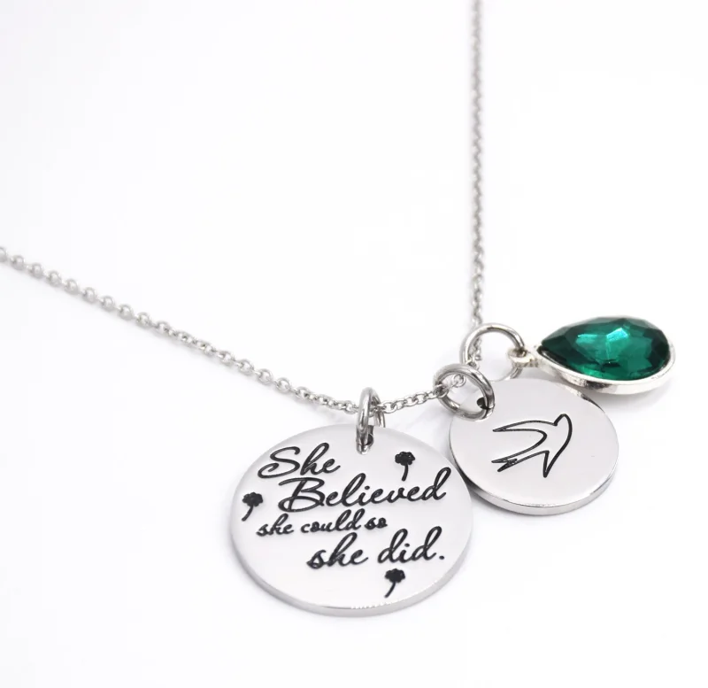 LParkin She Believed She Could So She Did Pendant Necklace Birthstone Motivation Jewelry