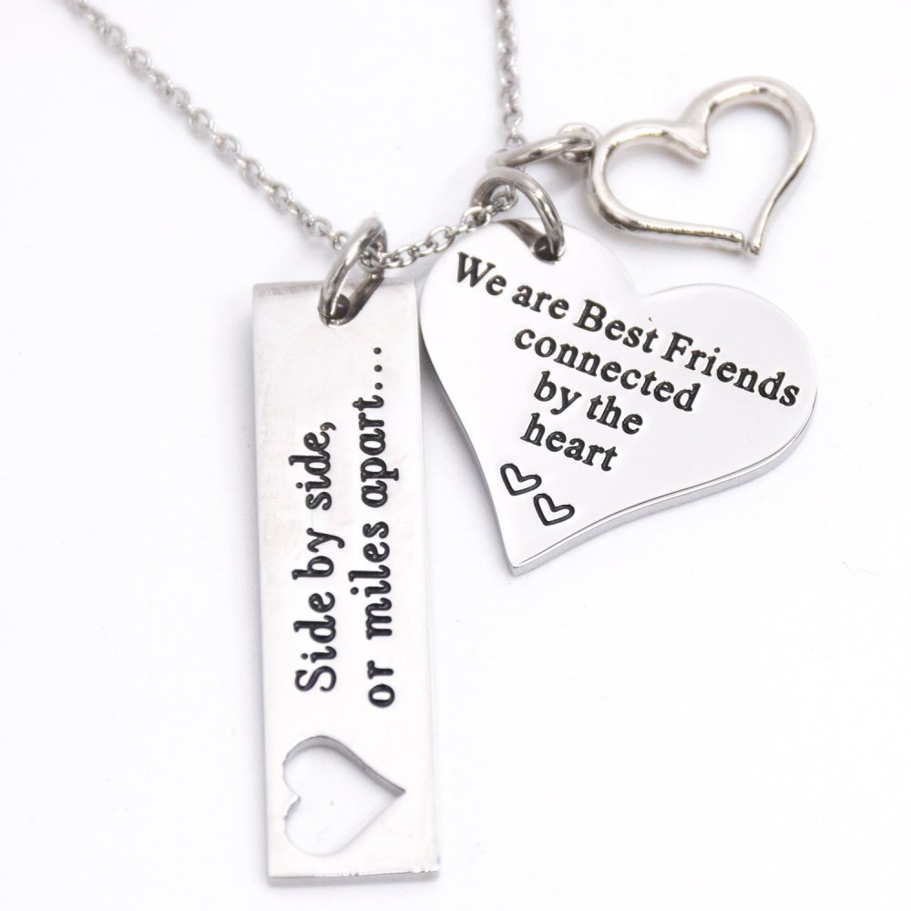 LParkin Best Friend Necklace Side by Side Or Miles Apart We are Best Friends Connected by The Heart
