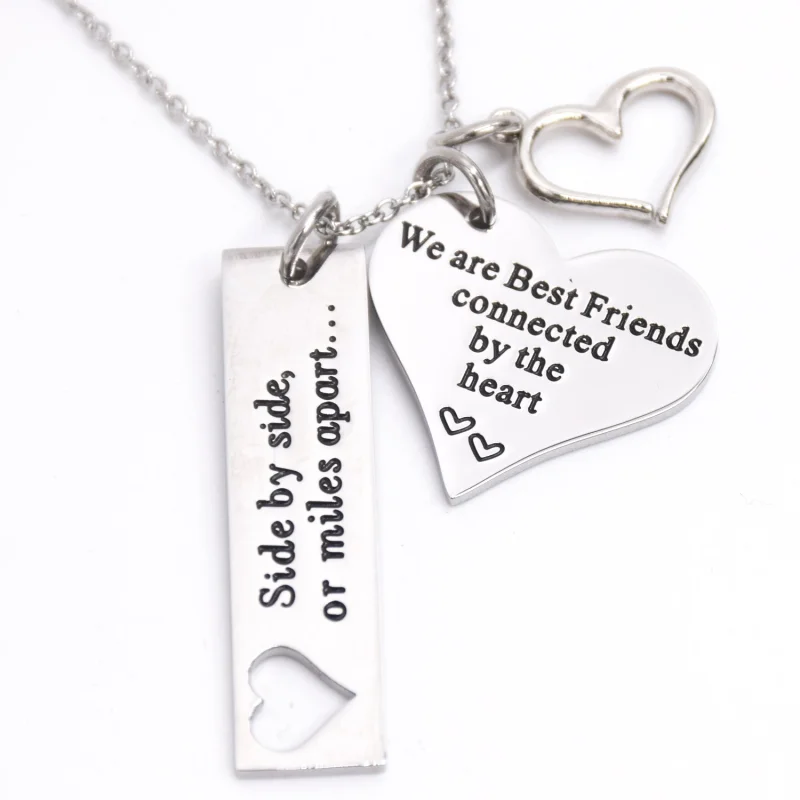 LParkin Best Friend Necklace Side by Side Or Miles Apart We are Best Friends Connected by The Heart