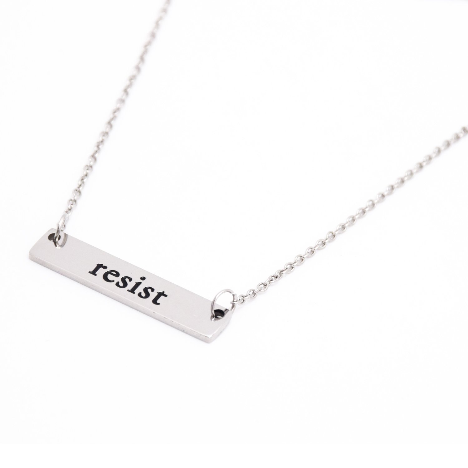 LParkin Resist Necklace Rectangle Feminism Trump Resistance Bar Necklaces Stainless Steel