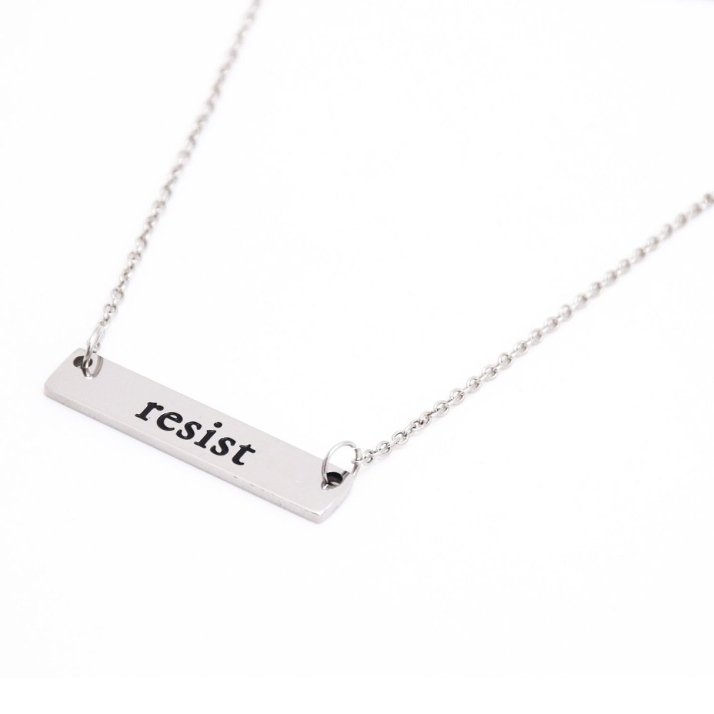 LParkin Resist Necklace Rectangle Feminism Trump Resistance Bar Necklaces Stainless Steel