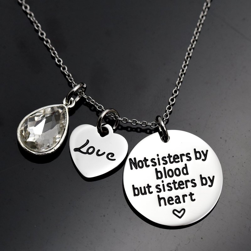 LParkin Not Sister by Blood But Sisters by Heart Necklace Birthstone Heart Necklace