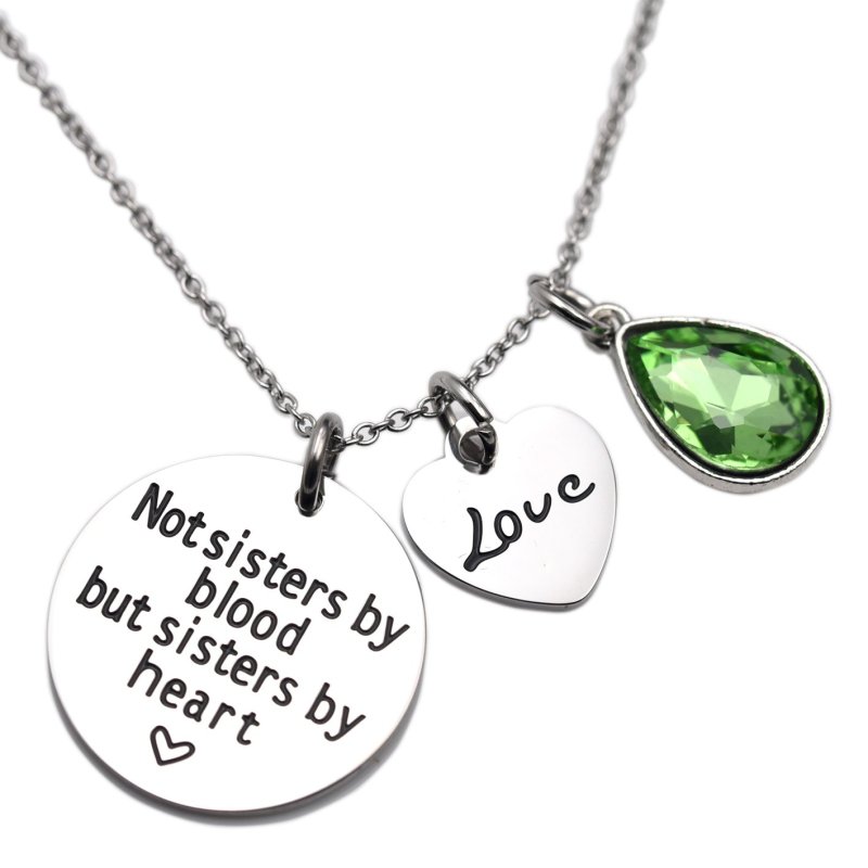 LParkin Not Sister by Blood But Sisters by Heart Necklace Birthstone Heart Necklace