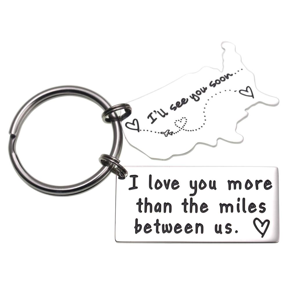 Love Keychains for Couples I Love You More Than The Miles Between Us I Will See You Soon Long I'll Always Love You No Matter The Distance Long