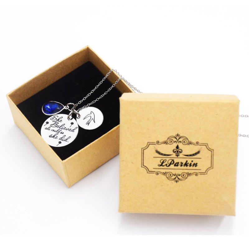 LParkin She Believed She Could So She Did Pendant Necklace Birthstone Motivation Jewelry