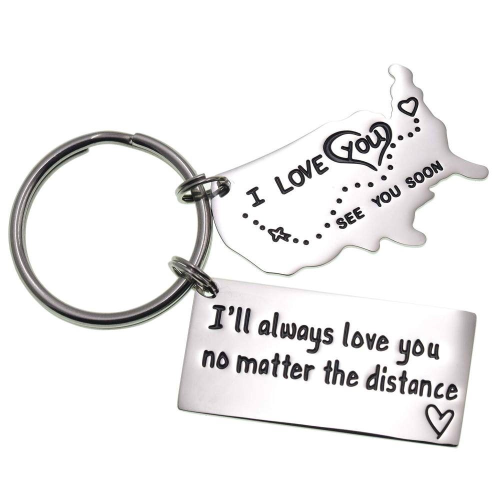 Love Keychains for Couples I Love You More Than The Miles Between Us I Will See You Soon Long I'll Always Love You No Matter The Distance Long