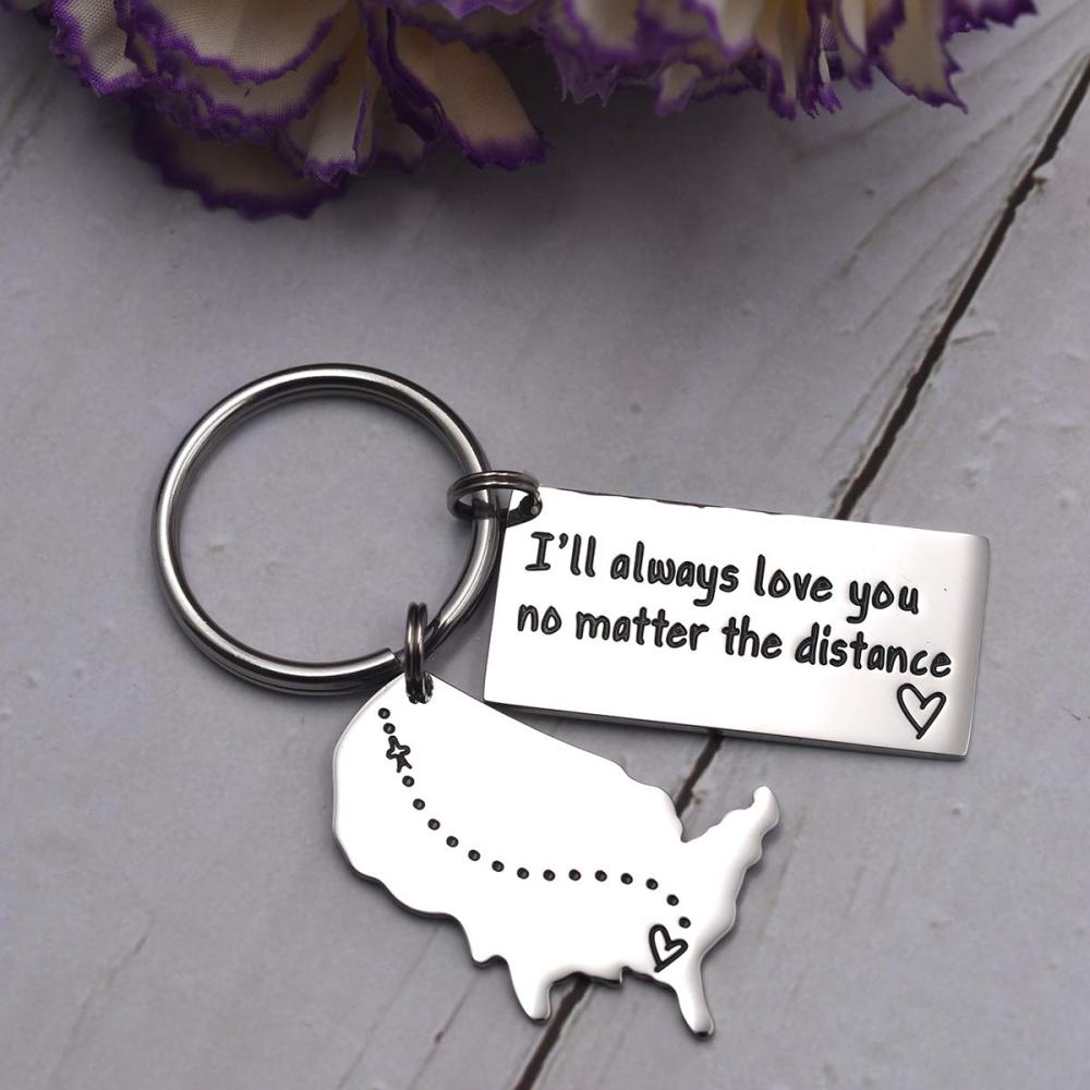 Love Keychains for Couples I Love You More Than The Miles Between Us I Will See You Soon Long I'll Always Love You No Matter The Distance Long