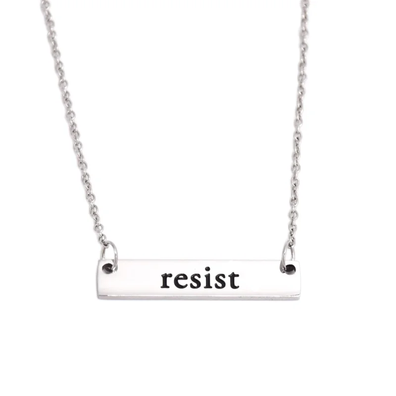 LParkin Resist Necklace Rectangle Feminism Trump Resistance Bar Necklaces Stainless Steel